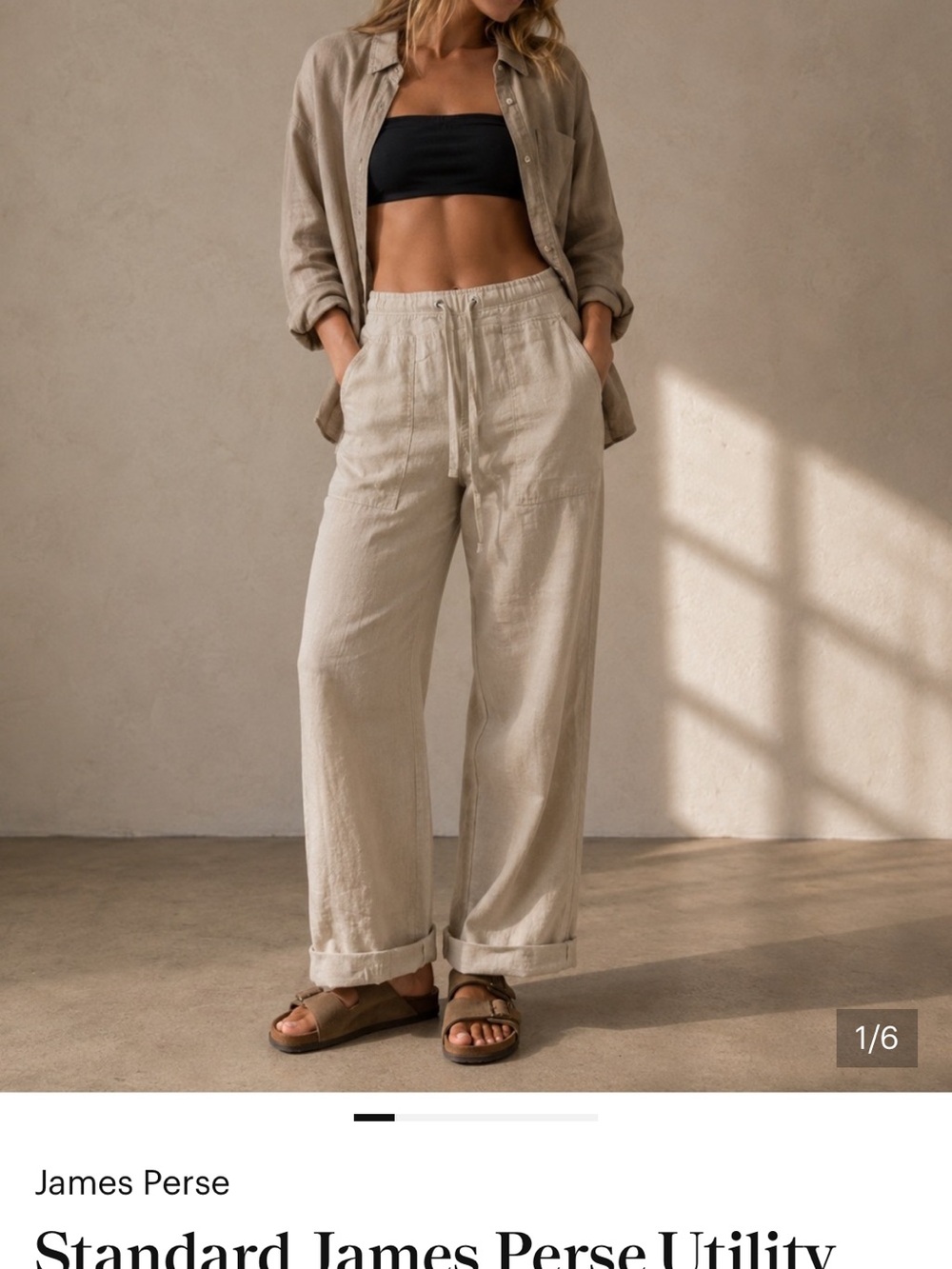 James Perse Sandstone Wide-Leg Utility Pants